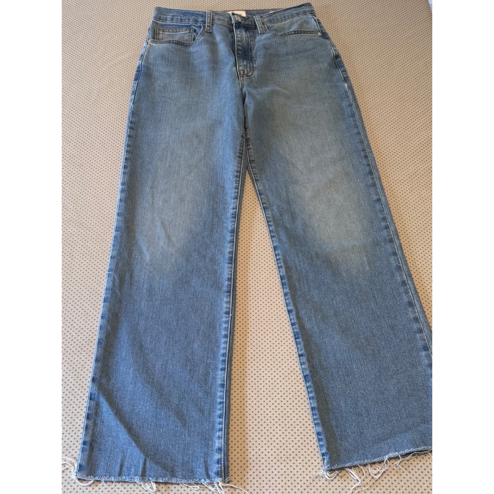 FRAME Le Jane Ankle High Rise Wide Leg Jeans Light Blue Raw Hem Size 27